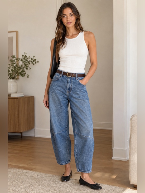 Madewell Denim - Madewell Darted Barrel-Leg Jeans 26 Dobbins Wash NR527 100% Cotton Denim Trendy